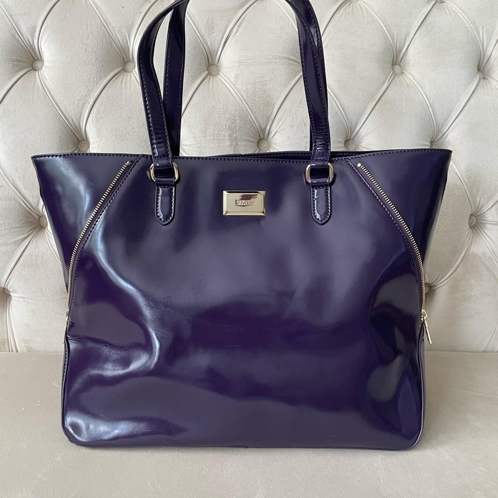 DKNY Glossy Purple Saffiano Leather Tote
